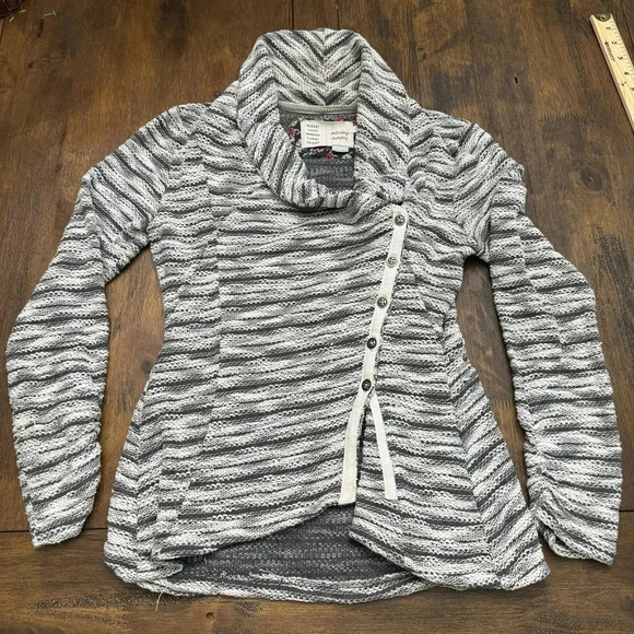 Anthropologie Saturday Sunday Sidewinder sweater jacket. Size SP. Gray/white. - Picture 4 of 9